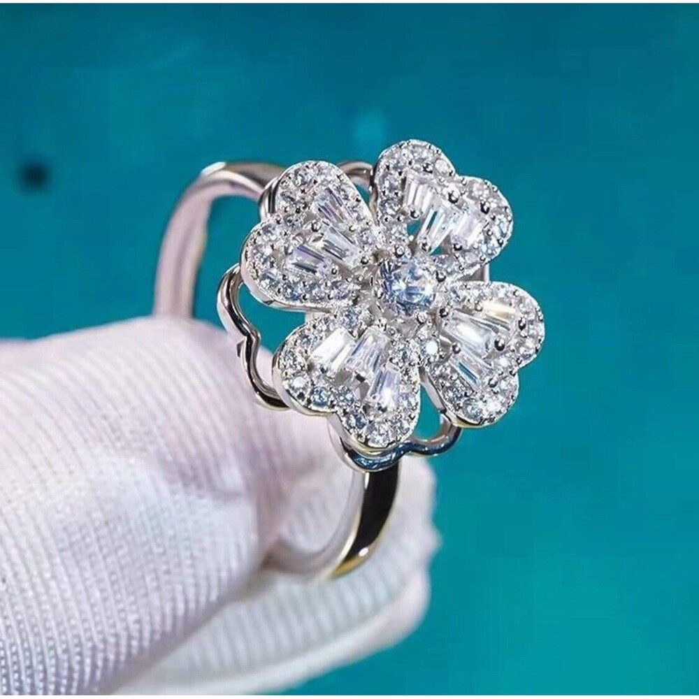 Four Leaf Clover Spinning Ring Fidget Ring Adjustable Ring Silver
